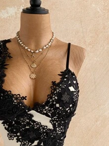 Soleia Sexy V-Neck Camisole With Lace Trim And Color Block Design For Women, Party, Date, Boho, Vacation, Vintage, Holiday - Apricot - View 7