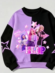 Tween Girl Girl Group Character Print Colorblock Long Sleeve Sweatshirt And Leggings 2pcs Set - Multicolor - View 4