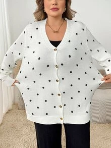 SHEIN CURVE+ 大尺碼休閒戶外波點針織開襟衫 - 彩色 - 查看 7