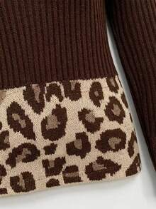 LUMIGAL Women's Patchwork Leopard Print Round Neck Long Sleeve Fashion Sweater - Multicolor - View 3