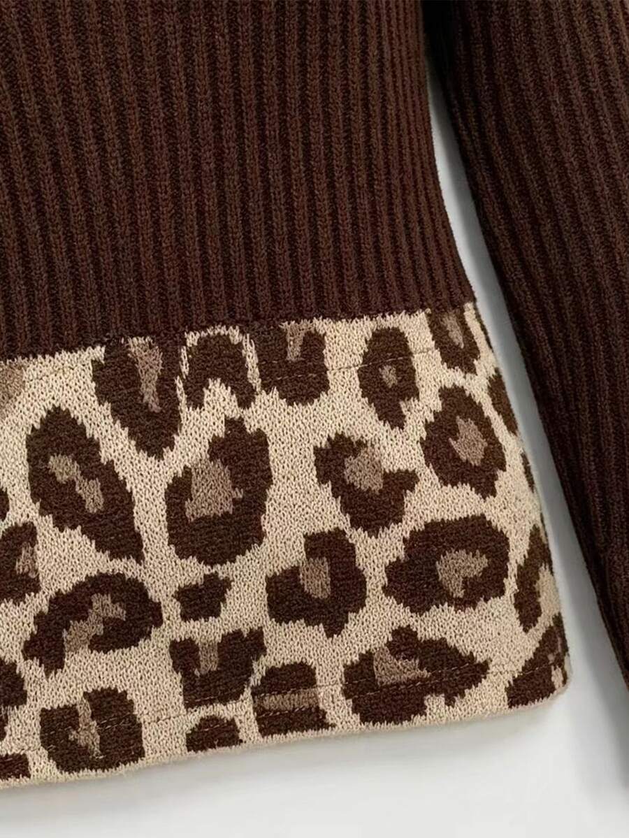 LUMIGAL Damtröja i patchwork med leopardmönster, rund hals och långa ärmar, mode - Multifärgad - Visa 1
