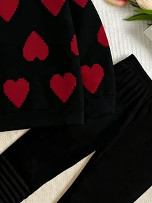 女童休閒圓領長袖運動衫與內搭褲2件套，適合秋冬穿著 - 彩色 - 查看 6