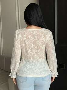 Dazy Plus Bowknot Decor Lace Puff Short Sleeve Elegant Versatile Spring Summer Apricot T-Shirt Fall - Apricot - View 2