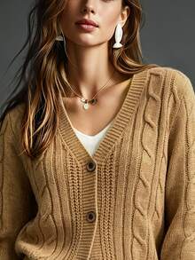 Trelyra Women's Cable Knit Long Sleeve Single-Breasted Casual Cardigan - Ginger - View 4