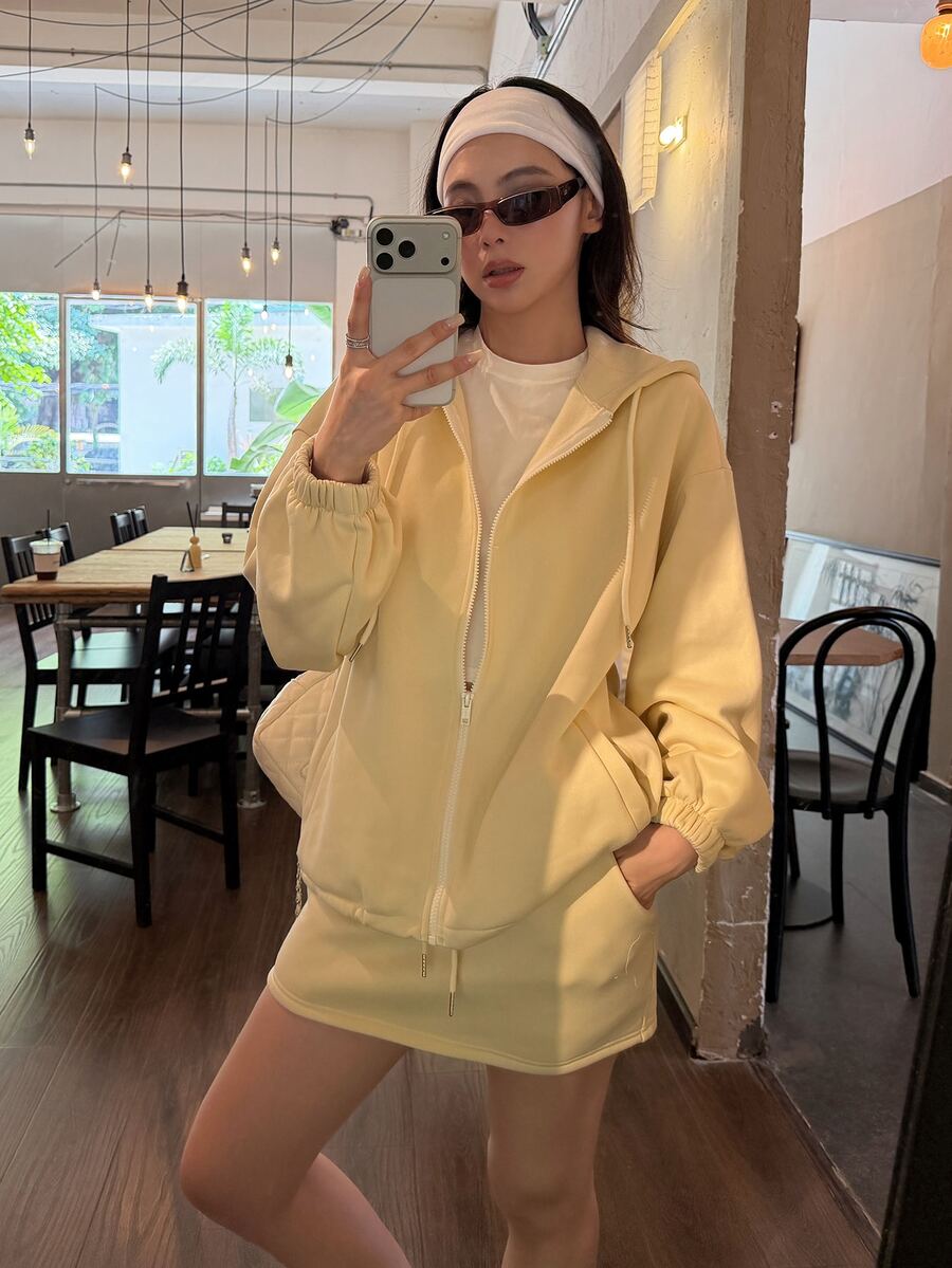 DAZY Women's Hooded Long Sleeve Spring/Summer Korean Style 2 Pieces Set Vacation - Beige - View 1