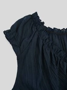 Sweetra Plus Size Casual Solid Color Pleated Shirt - Royal Blue - View 6