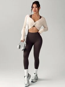 Slayform Women's Cropped Tank Top Knot Top & Leggings Sports Set - Multicolor - View 3