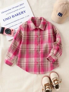 SHEIN 少女格紋休閒韓系清新可愛長袖襯衫 - 彩色 - 查看 1