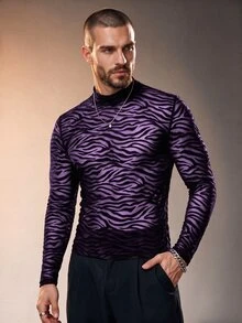 ZURIURI Men's Semi-Sheer Casual Long Sleeve T-Shirt - Purple - View 3