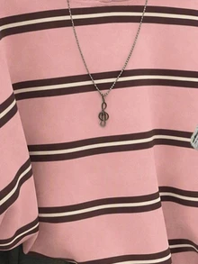 SHEIN EZwear 韓式Y2K休閒時尚百搭粉色與白色條紋圖案運動衫，適合外穿、攝影、露營、日常上學，秋季適用 - 彩色 - 查看 5