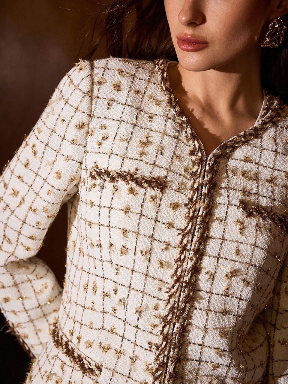 MOTF WOMEN'S AUTUMN TWEED PLAID PATTERN JACKET