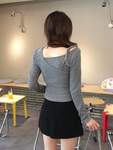 DAZY Women's Solid Color Long Sleeve Spring/Summer T-Shirt Fall - Grey - View 2