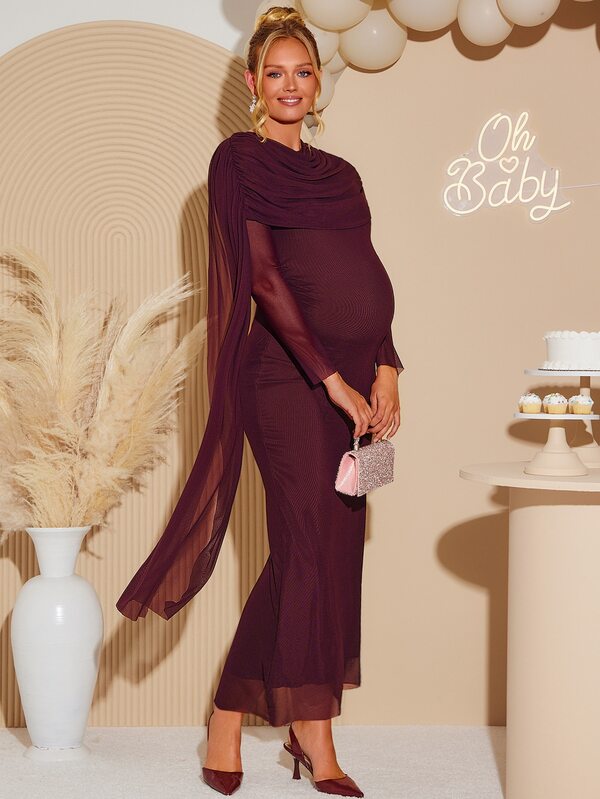 Loomaby Elegant Pleated Shawl Style Maternity Evening Dress Dress Gender Reveal Dress Maternity Dress Baby Shower Dress
