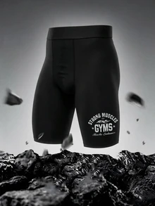 Acti Log Men's Letter Pattern Casual Daily Sports Base Layer Shorts - Black - View 3