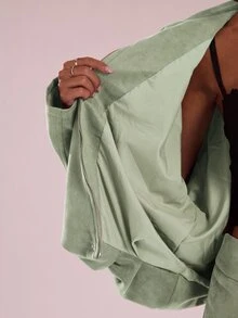 SHEIN BAE 高級慵懶寬鬆休閒短版夾克 - 薄荷綠 - 查看 7
