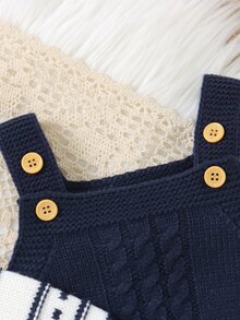SHEIN Vintaside Kids 男嬰時尚毛衣套裝！圓領長袖條紋開襟衫，搭配精緻外套與內搭細肩帶連身褲，為寶寶打造全新休閒吊帶褲風格。柔軟親膚，讓寶寶享受溫暖童年，兩件式設計，穿著更方便 - 藏蓝色 - 查看 8