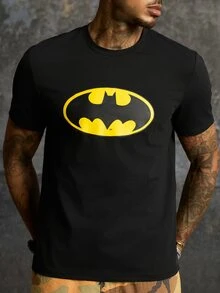BATMAN X SHEIN Men's Summer Casual Printed Short Sleeve T-Shirt - Black - View 4