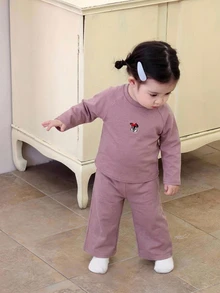 DAZY Baby Girls Round Neck Casual Loose Long Sleeve T-Shirt And Casual Loose Long Pants 2 Pieces Set Loungewear Fall - Purple - View 5