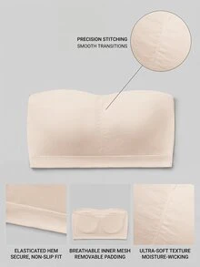 SHEIN Girlism Sujetador bandeau fruncido simple y cómodo con relleno para niña preadolescente - Albaricoque - Ver 3