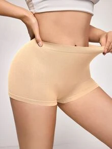 SHAPORA 1件裝素色無縫女款四角內褲 - 杏色 - 查看 3