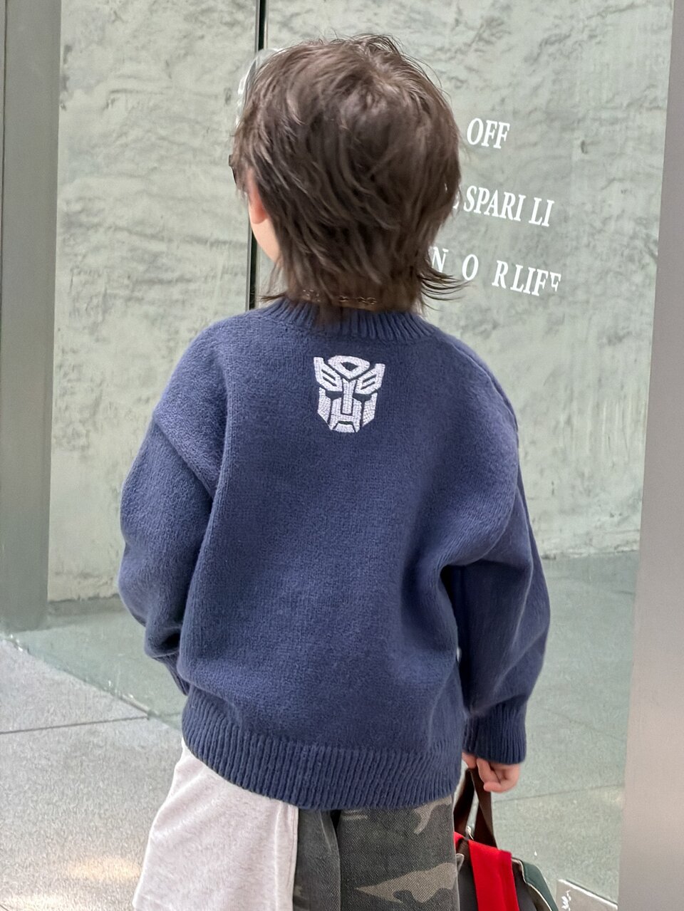 Young Boy Henley Collar Loose Casual Long Sleeve Autumn/Winter Navy Blue Sweater