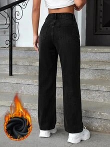 Jeanoix Summer High Waist Straight Leg Jeans - Black - View 2
