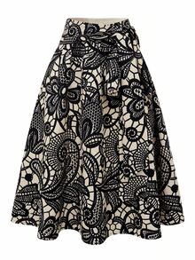 SHEIN Clasi 熱帶印花繫帶前襟A字裙，適合度假，穿著舒適 - 黑色 - 查看 4