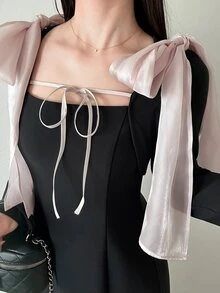 FRIFUL Women's Elegant Romantic Bowknot Long Dress Party Dinner Date Night Cocktail Black And Pink Fall Wedding - Grey - View 1