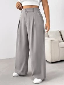 SHEIN EZwear 大尺碼女款純色簡約商務長褲，適合畢業場合 - 藕粉色 - 查看 5