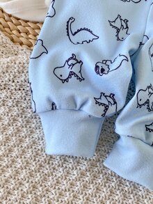 SHEIN 新生兒恐龍印花連身衣與長褲2件套，穿脫方便 - 藍色 - 查看 7