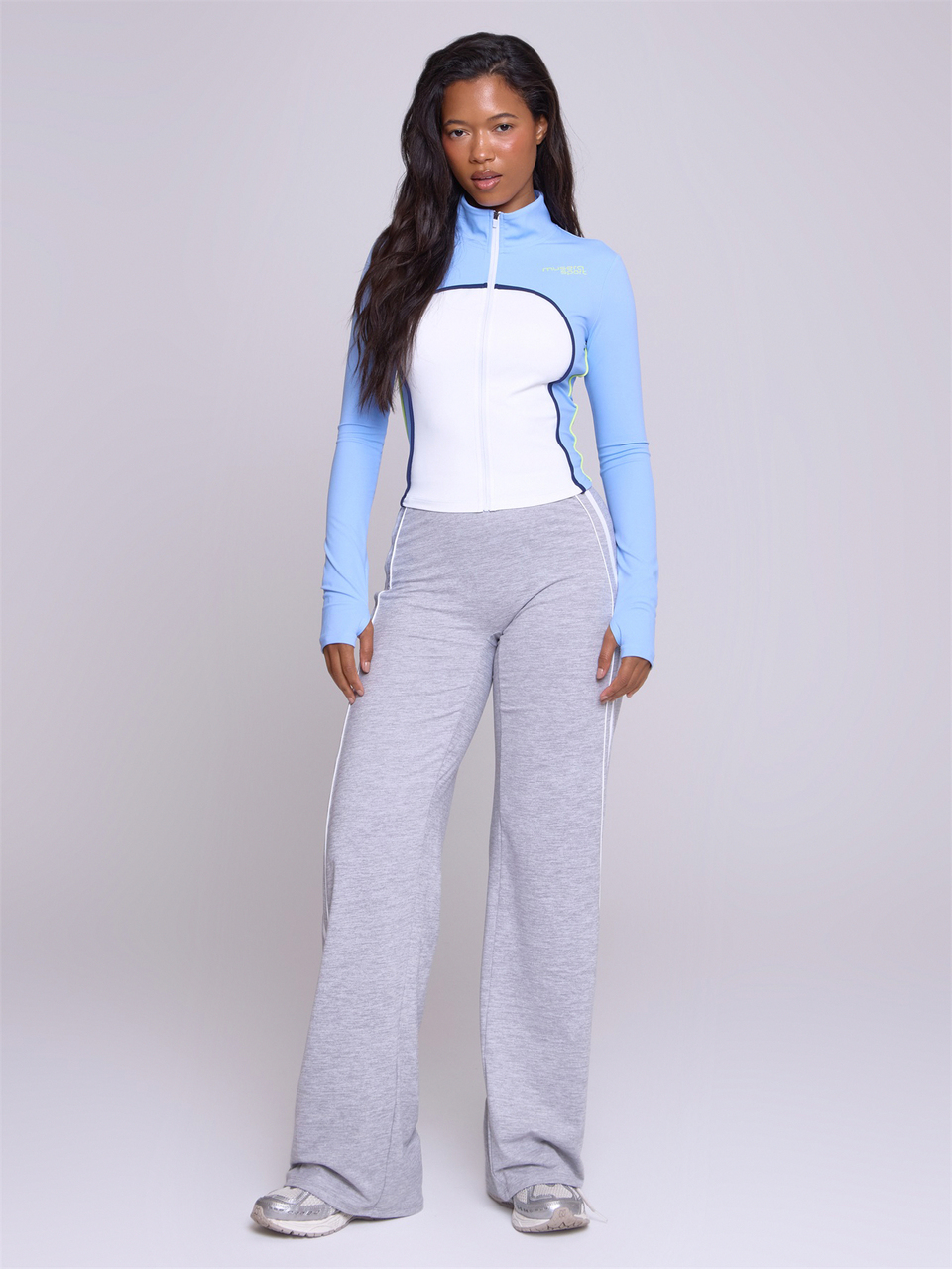 Veste de sport coordonnée ajustée à col montant, zippée, avec panneaux de couleur contrastée, style BBL, pour fitness, gym et Pilates, automne-hiver
