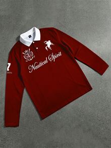 STYNVO 男士字母印花半開襟鈕扣 Polo 衫 - 紅色 - 查看 1