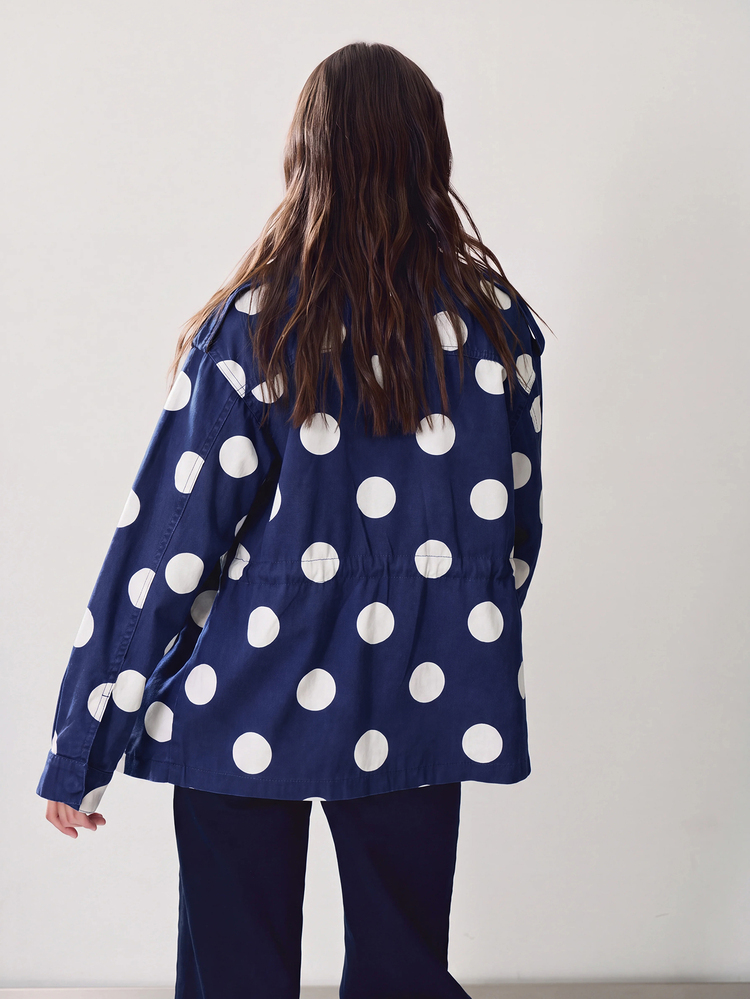 Nöista Khaki Polka Dot Utility Jacket With A Relaxed Fit, Drawstring Waist And Oversized Pockets,Ideal For Casual, Festival, Vacation &Vintage-Inspired Looks - Navy Blue - View 3