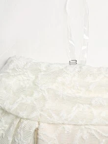 SHEIN 青少年女孩秋冬休閒優雅法式蕾絲露肩喇叭袖長袖不對稱下擺修身T恤上衣，甜美女孩上衣，日常穿著 - 米色 - 查看 5