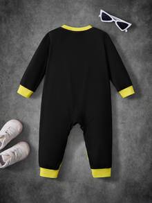 BATMAN X SHEIN Baby Boy Crew Neck Long Sleeve Casual Jumpsuit - Multicolor - View 2