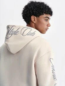 TOKVUE Men's Letter Print Zip-Up Casual Hoodie - Beige - View 3