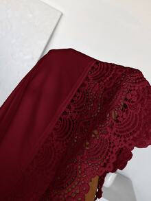 SHEIN Essnce 大尺碼女款純色休閒百搭日常長袖襯衫 - 酒紅色 - 查看 8