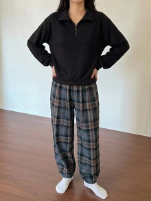 DAZY 春季寬鬆2件式休閒舒適女款居家服套裝 - 黑色 - 查看 5