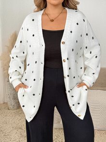 SHEIN CURVE+ 大尺碼休閒戶外波點針織開襟衫 - 彩色 - 查看 4