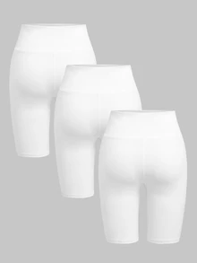 SHEIN Girlism 女童大童春夏季休閒百搭簡約舒適高彈力高腰精緻蝴蝶結刺繡內搭褲 3件組 黑色深灰色淺灰色 - 白色 - 查看 2