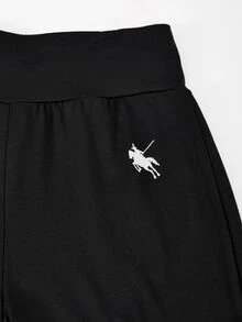 SHEIN 青少年女孩套裝 V領喇叭袖短版上衣 貼身長褲 黑白經典馬尾裝飾 秋季 六年級 正式可愛休閒 郵輪風 - 黑色 - 查看 7