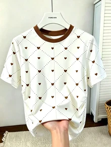 Kaos Wanita Lengan Pendek Leher Bulat Motif Hati & Polka Dot - MultiWarna - View 3