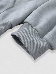 ROMWE MEN Men's Lip Embroidery Long Sleeve Drawstring Hoodie And Sweatpants Casual Set - Grey - View 7