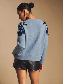 Poéselle Women's Fashionable Casual Crew Neck Long Sleeve Sweater In Fall/Winter - Blue - View 2
