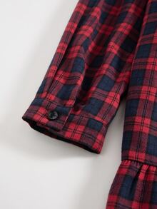 Rusticease Plus Size Plaid Lapel Long Sleeve Button Front Ruffle Trim Casual Shirt Dress Fall Winter 2026 - Multicolor - View 7