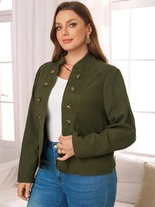 Rosumi Jaket Kasual Serbaguna Wanita Ukuran Besar, Musim Gugur/Dingin - Hijau Tentara - View 4