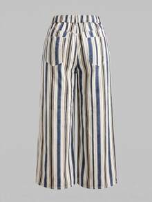 SHEIN MOD Plus Size Women's Striped Pocket Wide Leg Loose Casual Denim Jeans Autumn Outfit For Women - Multicolor - View 5