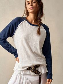 Bohemela Plus Size Women's Colorblock Casual Versatile Long Sleeve T-Shirt For Daily Wear - White - View 3