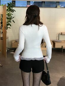 DAZY Women's Round Neck Solid Color Elegant Long Sleeve Sweater Fall - White - View 2