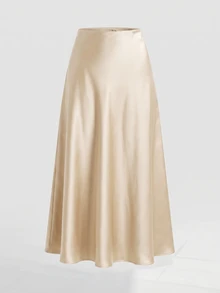 Firerie Elegant Commute Solid Color Satin Long Skirt - Apricot - View 1